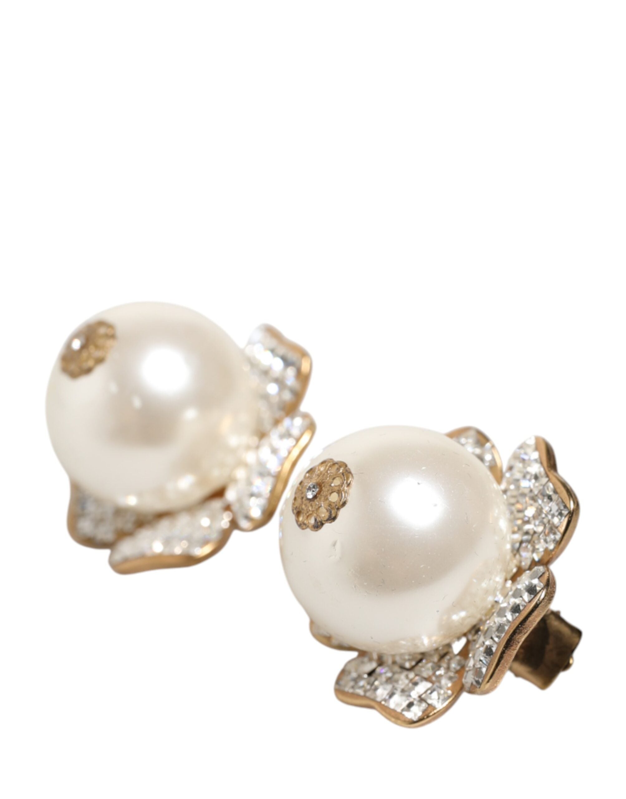 Dolce & Gabbana Gold Tone Maxi Faux Pearl Floral Clip-on Jewelry Earrings - view 3