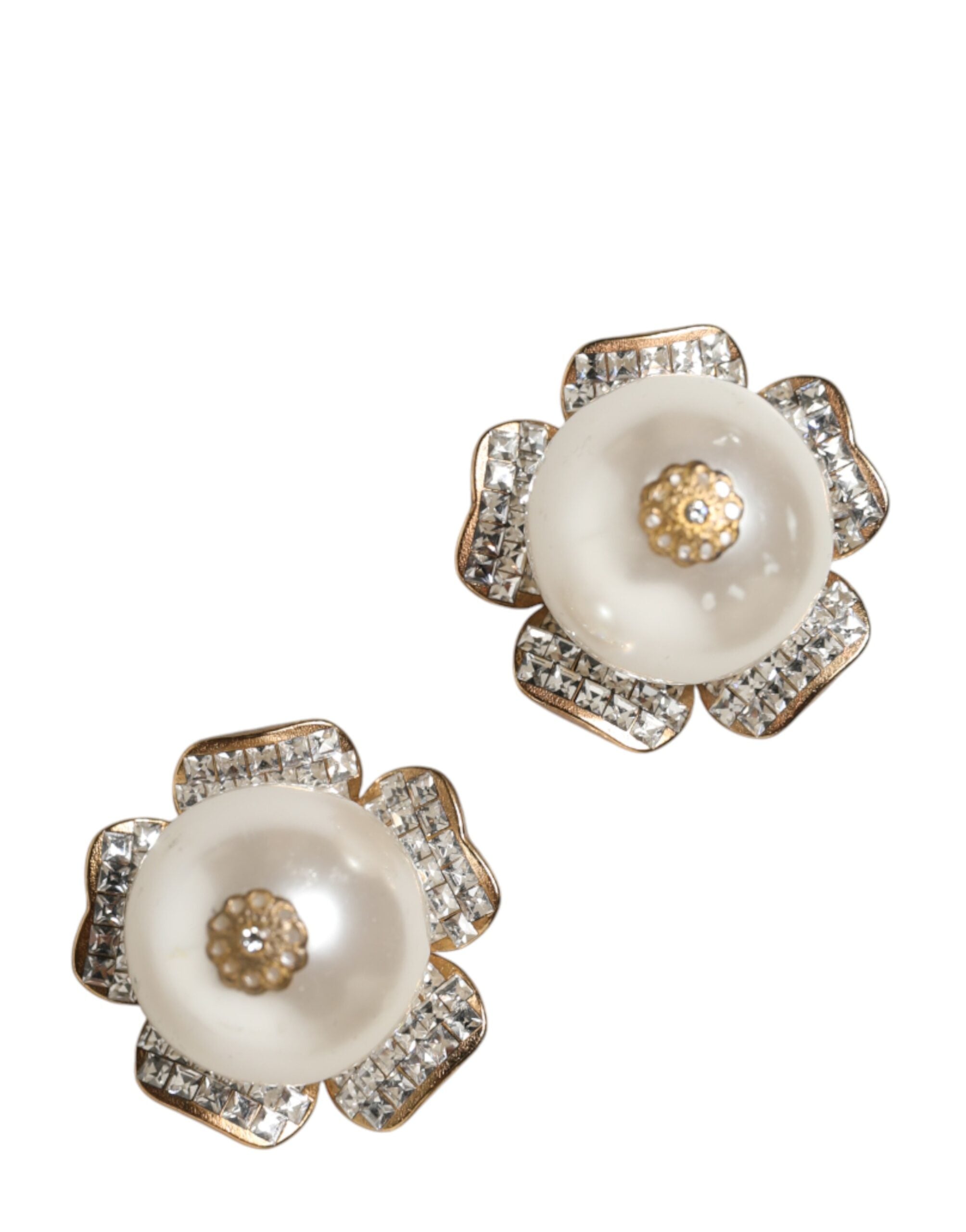 Dolce & Gabbana Gold Tone Maxi Faux Pearl Floral Clip-on Jewelry Earrings - view 5