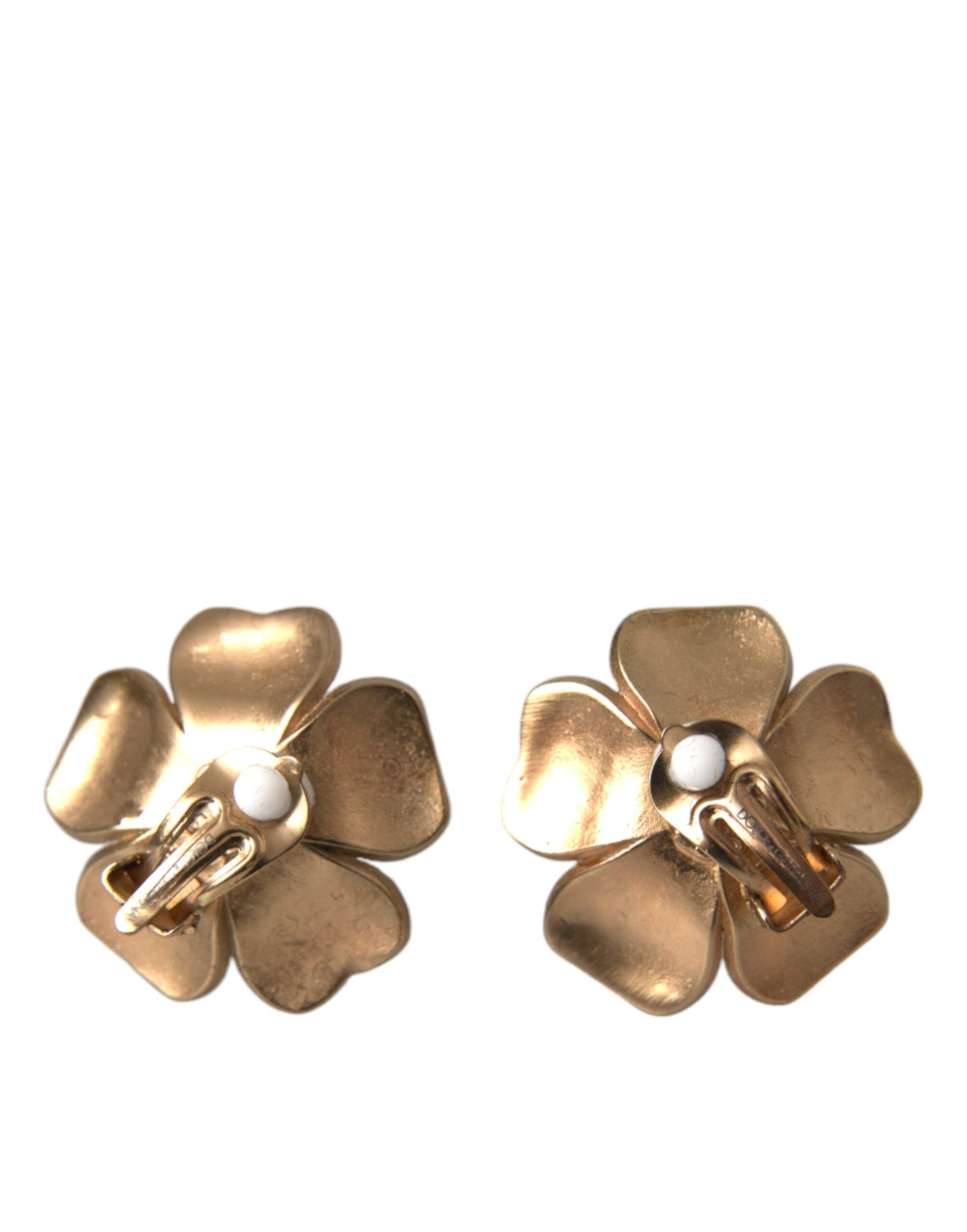 Dolce & Gabbana Gold Tone Maxi Faux Pearl Floral Clip-on Jewelry Earrings - view 3