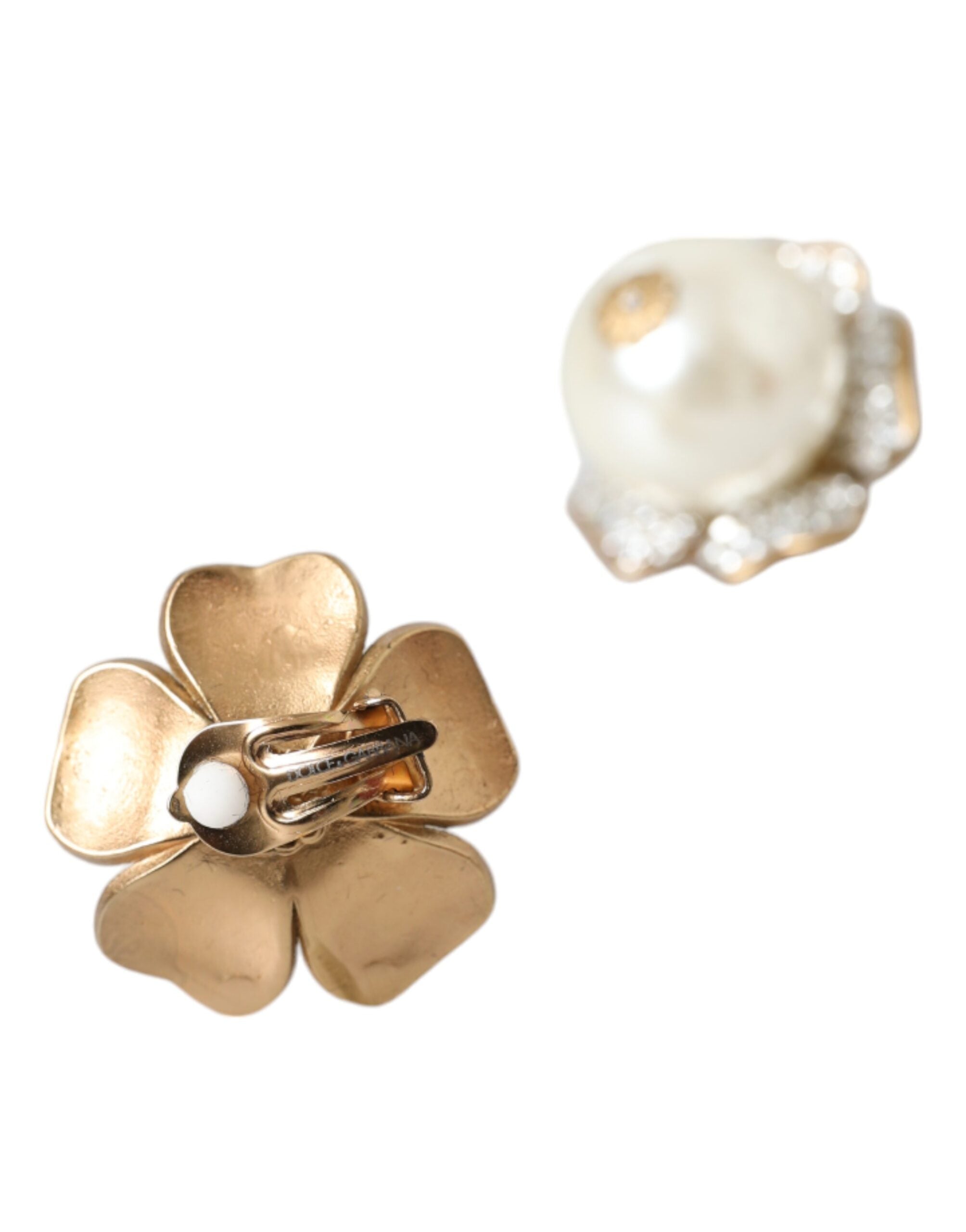 Dolce & Gabbana Gold Tone Maxi Faux Pearl Floral Clip-on Jewelry Earrings - view 4