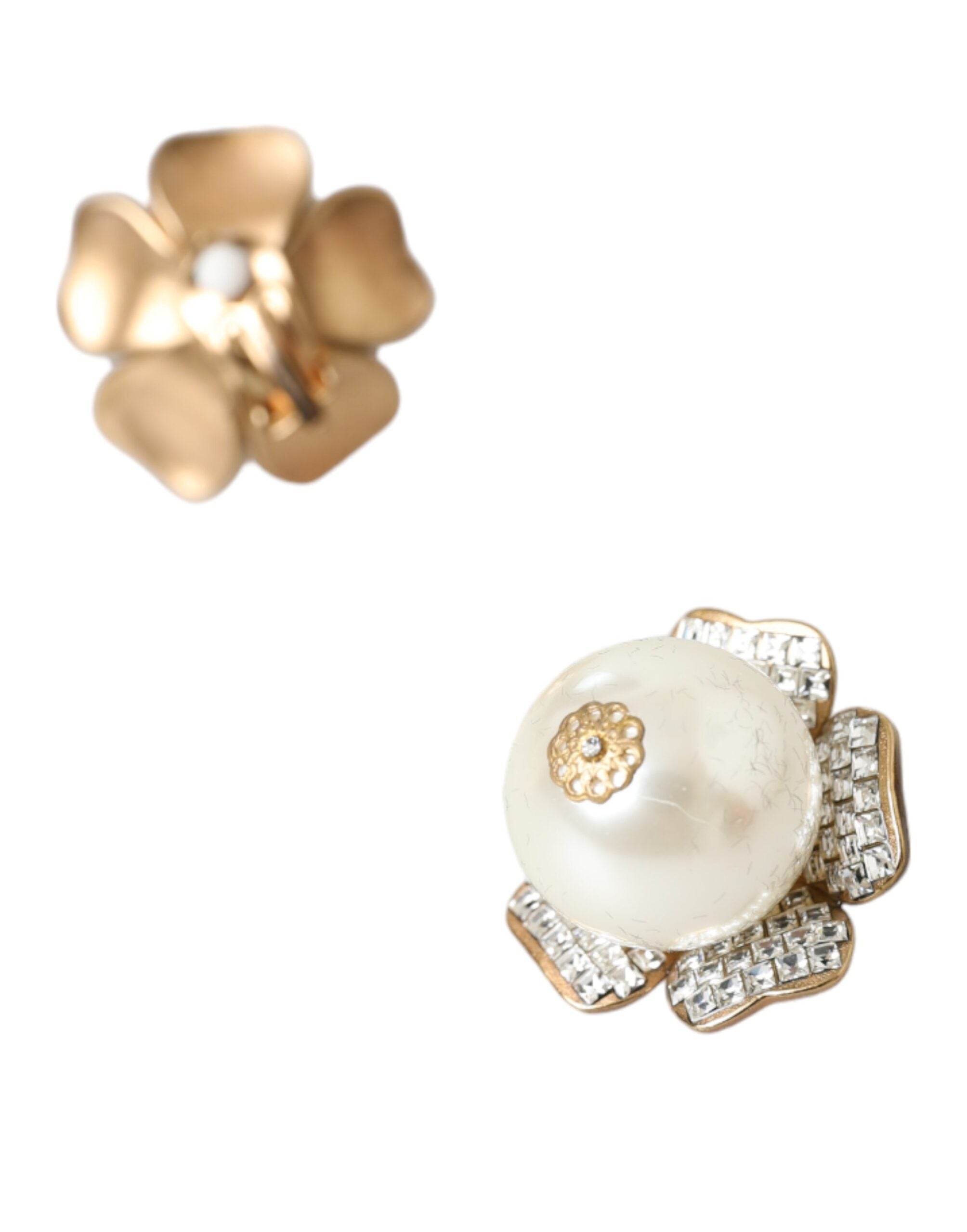 Dolce & Gabbana Gold Tone Maxi Faux Pearl Floral Clip-on Jewelry Earrings - view 5