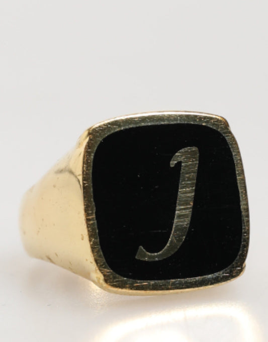 Dolce & Gabbana Gold-Tone Real Brass Black Enamel J Adjustable Rings - YSONA