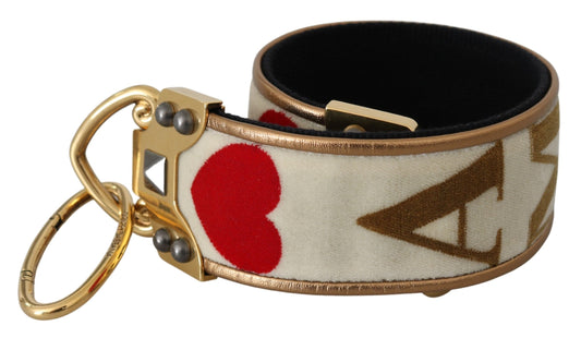 Dolce & Gabbana Gold White Textile Leather AMORE Shoulder Strap - YSONA