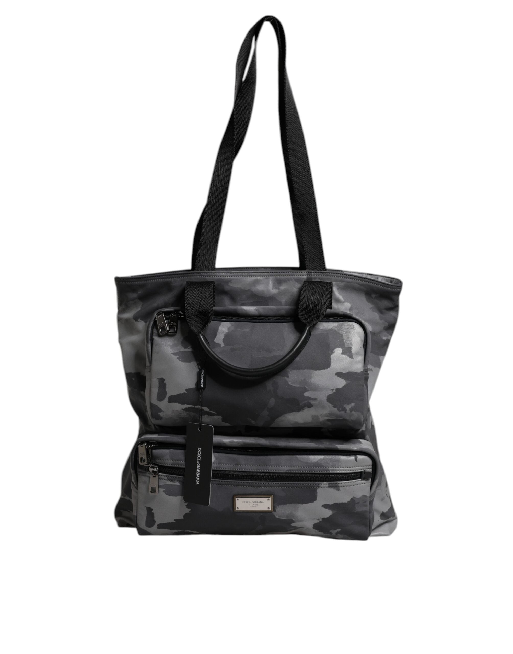 Dolce & Gabbana Gray Camo Cotton Multiple Compartments Tote Bag - YSONA
