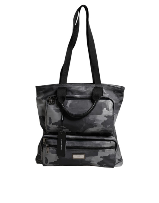 Dolce & Gabbana Gray Camo Cotton Multiple Compartments Tote Bag - YSONA
