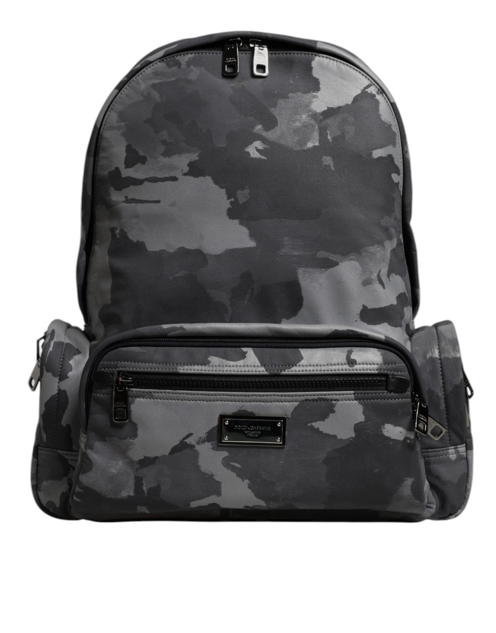 Dolce & Gabbana Gray Cotton Camouflage Logo Plaque Backpack Bag - YSONA