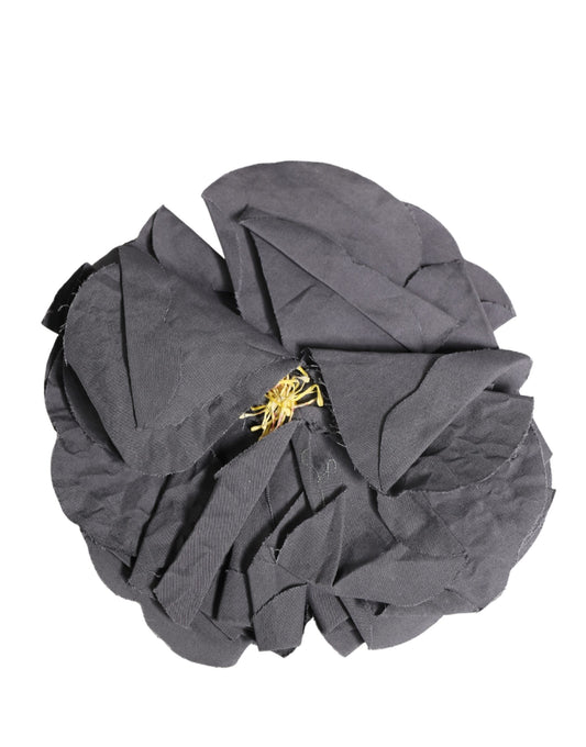 Dolce & Gabbana Gray Floral Motif Silk Blend Poplin Fabric Bar Pin Brooch - YSONA