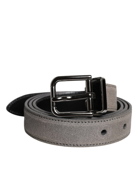 Dolce & Gabbana Gray Leather Silver Tone Metal Buckle Belt - YSONA