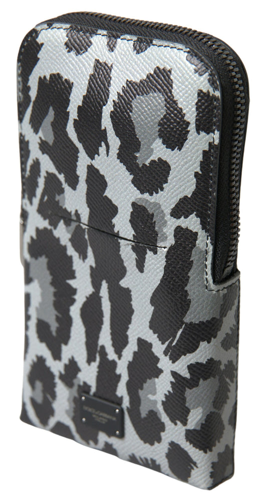 Dolce & Gabbana Gray Leopard Leather Men Purse Crossbody Sling Phone Bag - YSONA