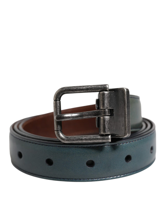 Dolce & Gabbana Green Classic Leather Metal Logo Buckle Belt - YSONA
