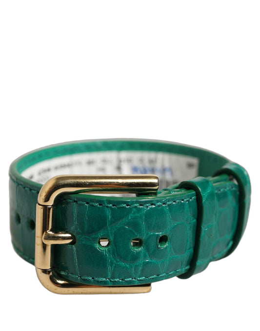 Dolce & Gabbana Green Embossed Leather Gold Buckle Belt Strap Bracelet - YSONA