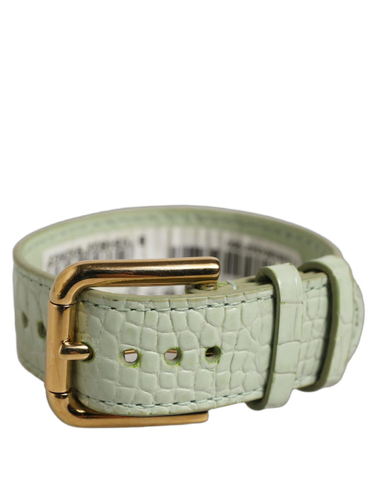 Dolce & Gabbana Green Embossed Leather Gold Buckle Belt Strap Bracelet - YSONA