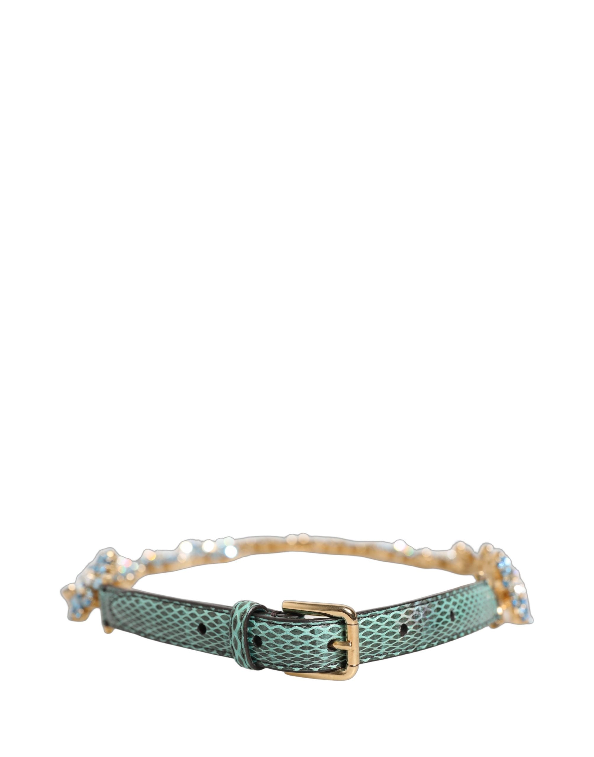 Dolce & Gabbana Green Leather Daisy Crystal Embellished Waist Belt - YSONA