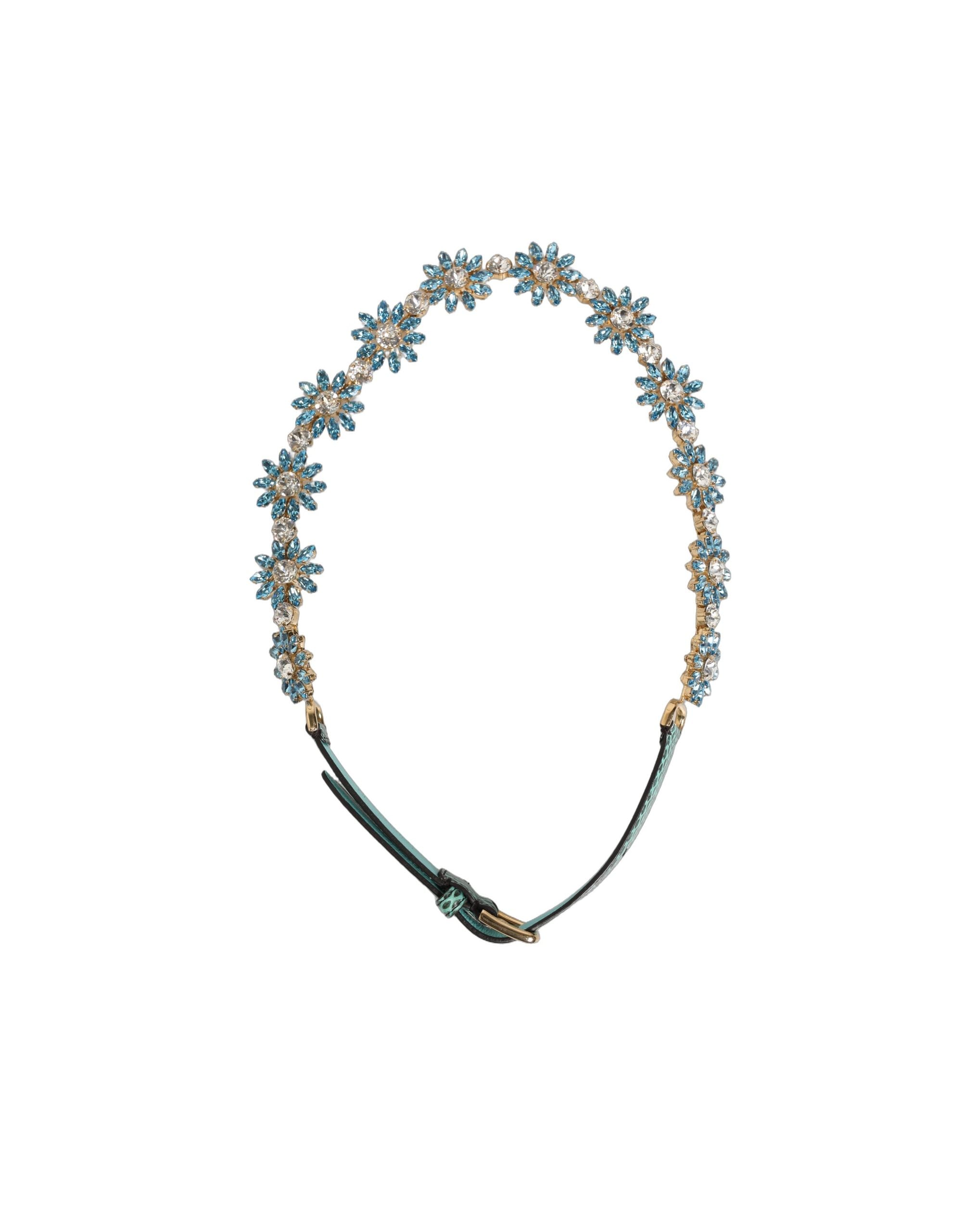 Dolce & Gabbana Green Leather Daisy Crystal Embellished Waist Belt - view 2