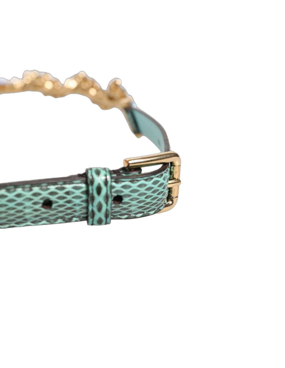 Dolce & Gabbana Green Leather Daisy Crystal Embellished Waist Belt - view 4