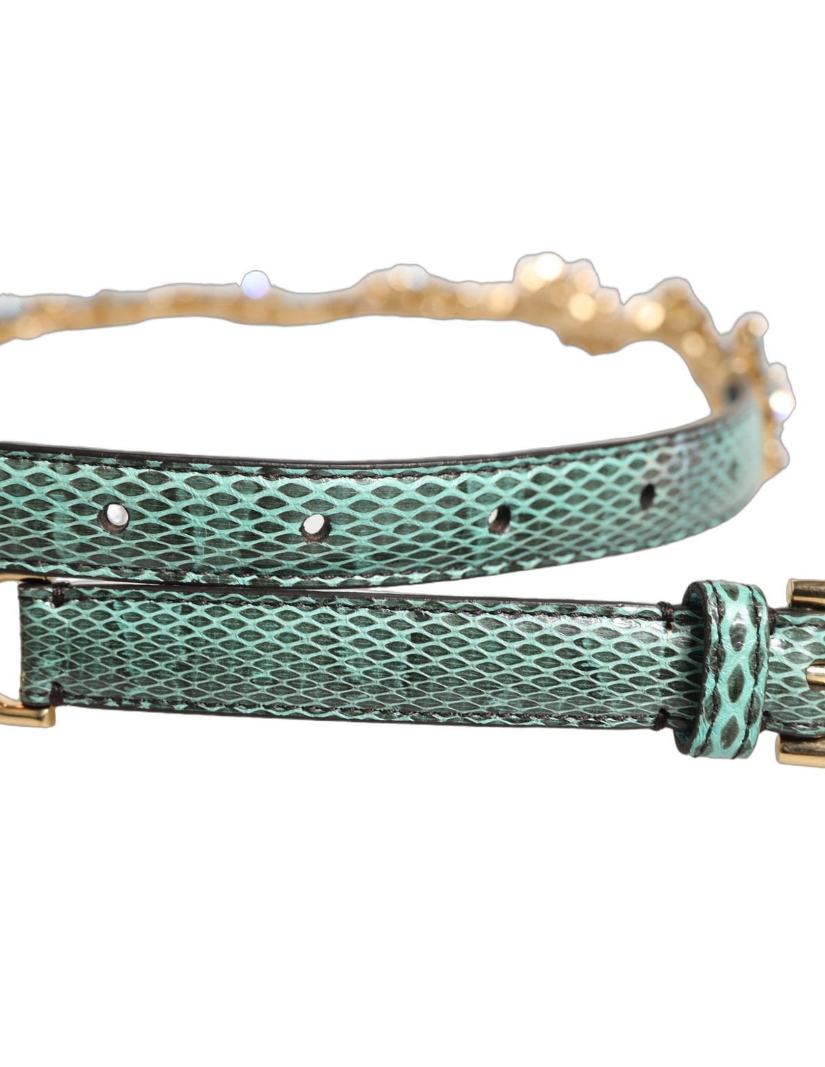 Dolce & Gabbana Green Leather Daisy Crystal Embellished Waist Belt - view 5