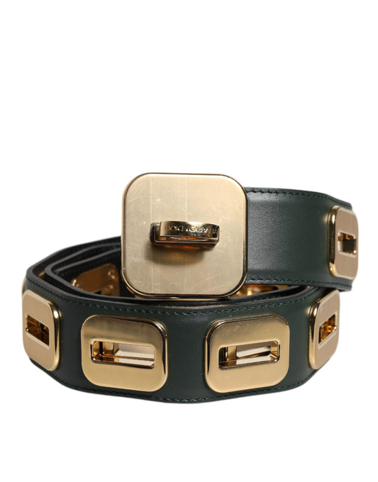Dolce & Gabbana Green Leather Gold Tone Rotating Buckle Belt - YSONA