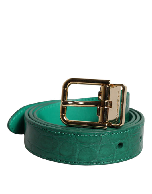 Dolce & Gabbana Green Leather Logo Metal Waist Buckle Belt - YSONA