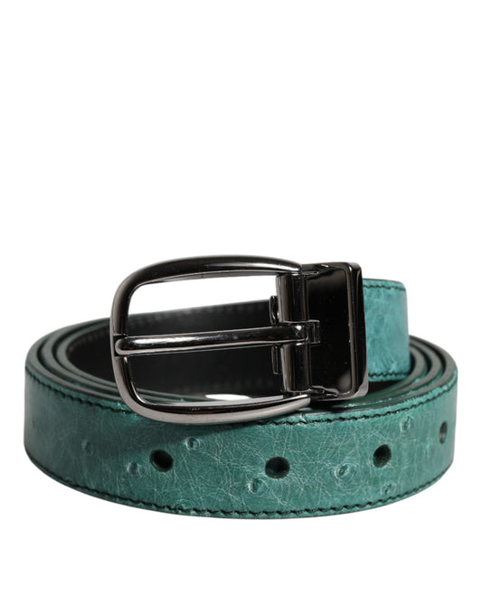 Dolce & Gabbana Green Leather Silver Tone Metal Buckle Belt - YSONA