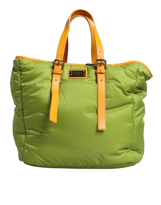 Dolce & Gabbana Green Nylon Padded Logo Plaque Tote Crossbody Bag - YSONA