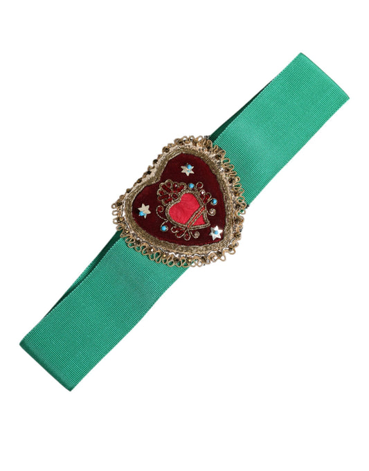 Dolce & Gabbana Green Stretch Wide Waist Heart Embellished Belt - YSONA