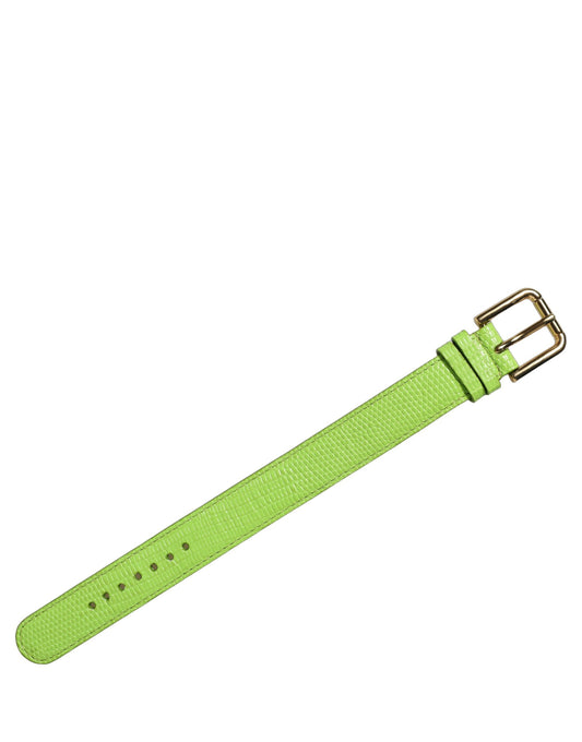 Dolce & Gabbana Green Textured Leather Gold Buckle Belt Strap Bracelet - YSONA