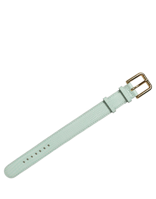Dolce & Gabbana Green Textured Leather Gold Buckle Belt Strap Bracelet - YSONA
