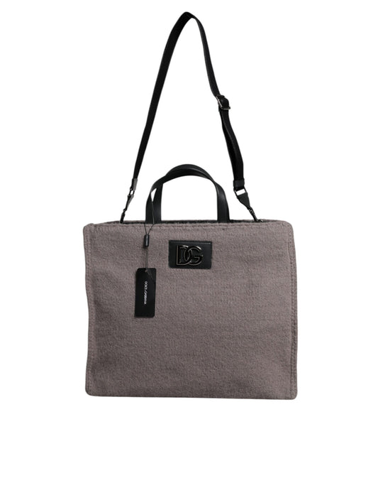 Dolce & Gabbana Grey Alpaca Wool Logo Plaque Tote Shoulder Bag - YSONA