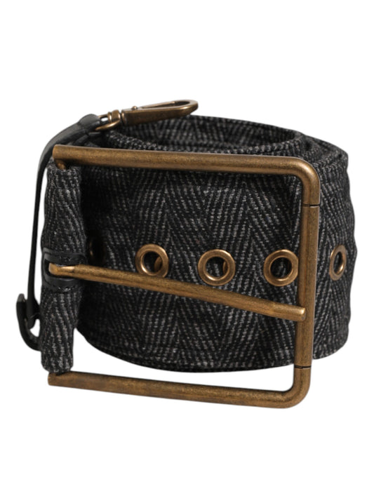 Dolce & Gabbana Grey Fabric Logo Plate Metal Brass Buckle Belt - YSONA