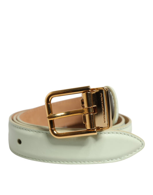 Dolce & Gabbana Light Green Leather Gold Metal Buckle Belt - YSONA