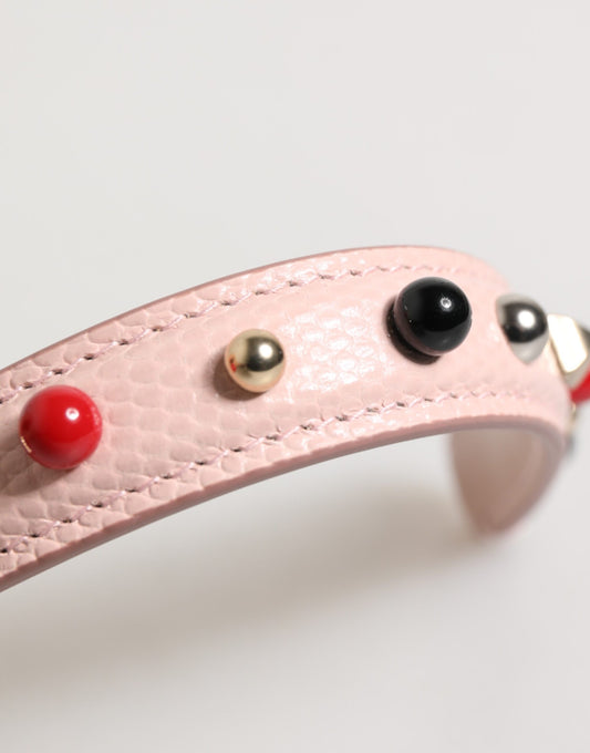 Dolce & Gabbana Light Pink Embellished Leather Bag Handle Shoulder Strap - YSONA