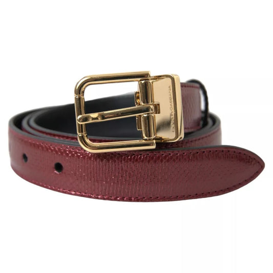 Dolce & Gabbana Maroon Leather Gold Metal Buckle Men Belt - YSONA
