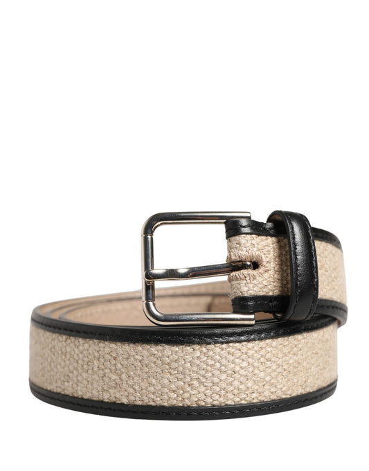 Dolce & Gabbana Men Beige Woven Leather Metal Buckle Belt - YSONA