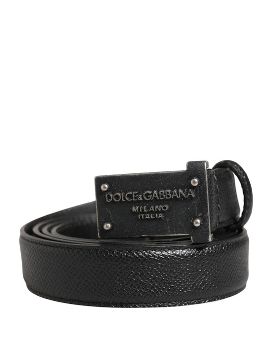 Dolce & Gabbana Men Black Calf Leather Logo Metal Buckle Belt - YSONA
