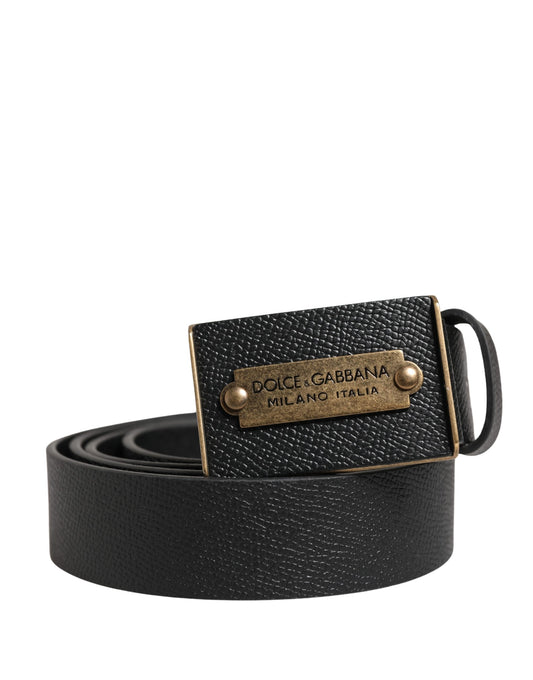 Dolce & Gabbana Men Black Calf Leather Metal Buckle Belt - YSONA