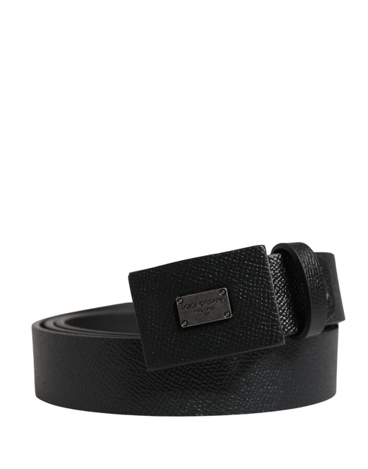 Dolce & Gabbana Men Black Calfskin Leather Square Buckle Belt - YSONA