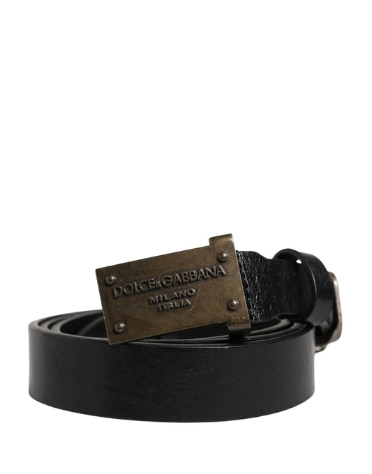 Dolce & Gabbana Men Black Classic Leather Logo Buckle Belt - YSONA