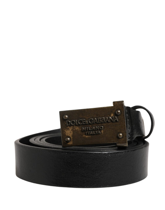Dolce & Gabbana Men Black Classic Leather Logo Buckle Belt - YSONA