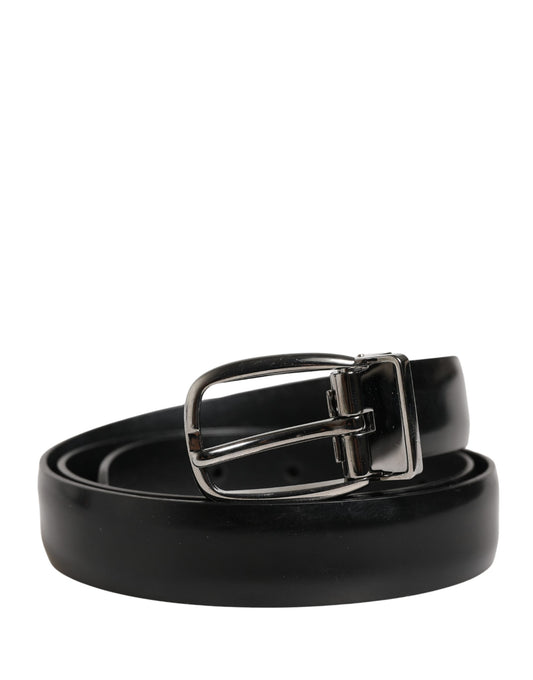 Dolce & Gabbana Men Black Classic Leather Metal Buckle Belt - YSONA