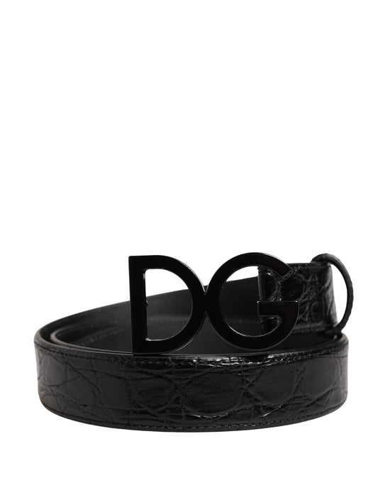 Dolce & Gabbana Men Black Exotic Leather Logo Buckle Belt - YSONA