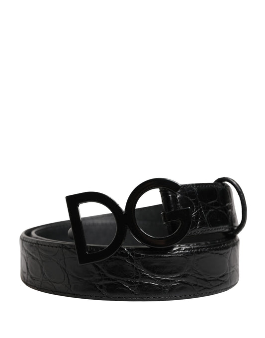 Dolce & Gabbana Men Black Exotic Leather Logo Buckle Belt - YSONA