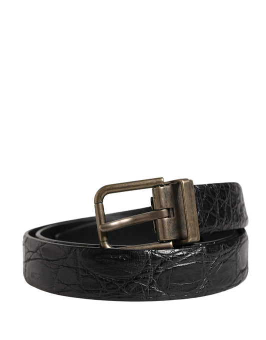 Dolce & Gabbana Men Black Exotic Leather Metal Buckle Belt - YSONA