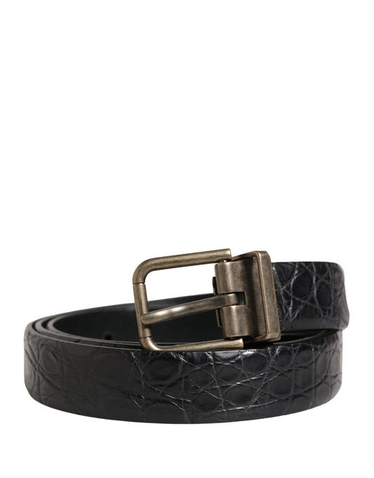 Dolce & Gabbana Men Black Exotic Leather Metal Buckle Belt - YSONA