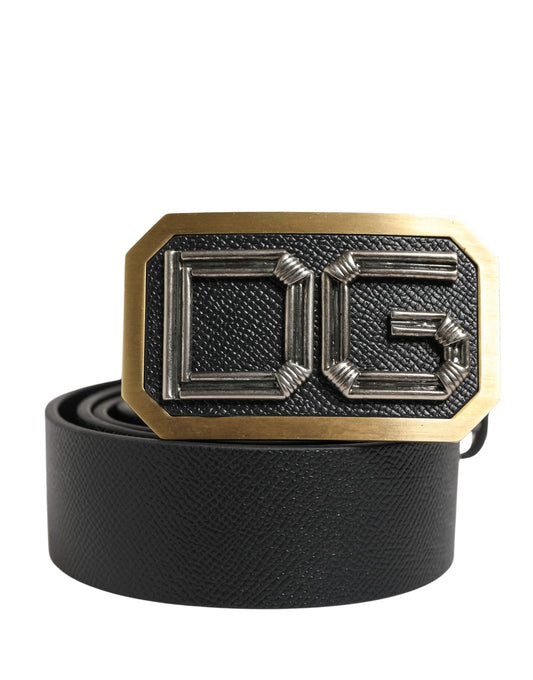 Dolce & Gabbana Men Black Leather DG Logo Metal Buckle Belt - YSONA