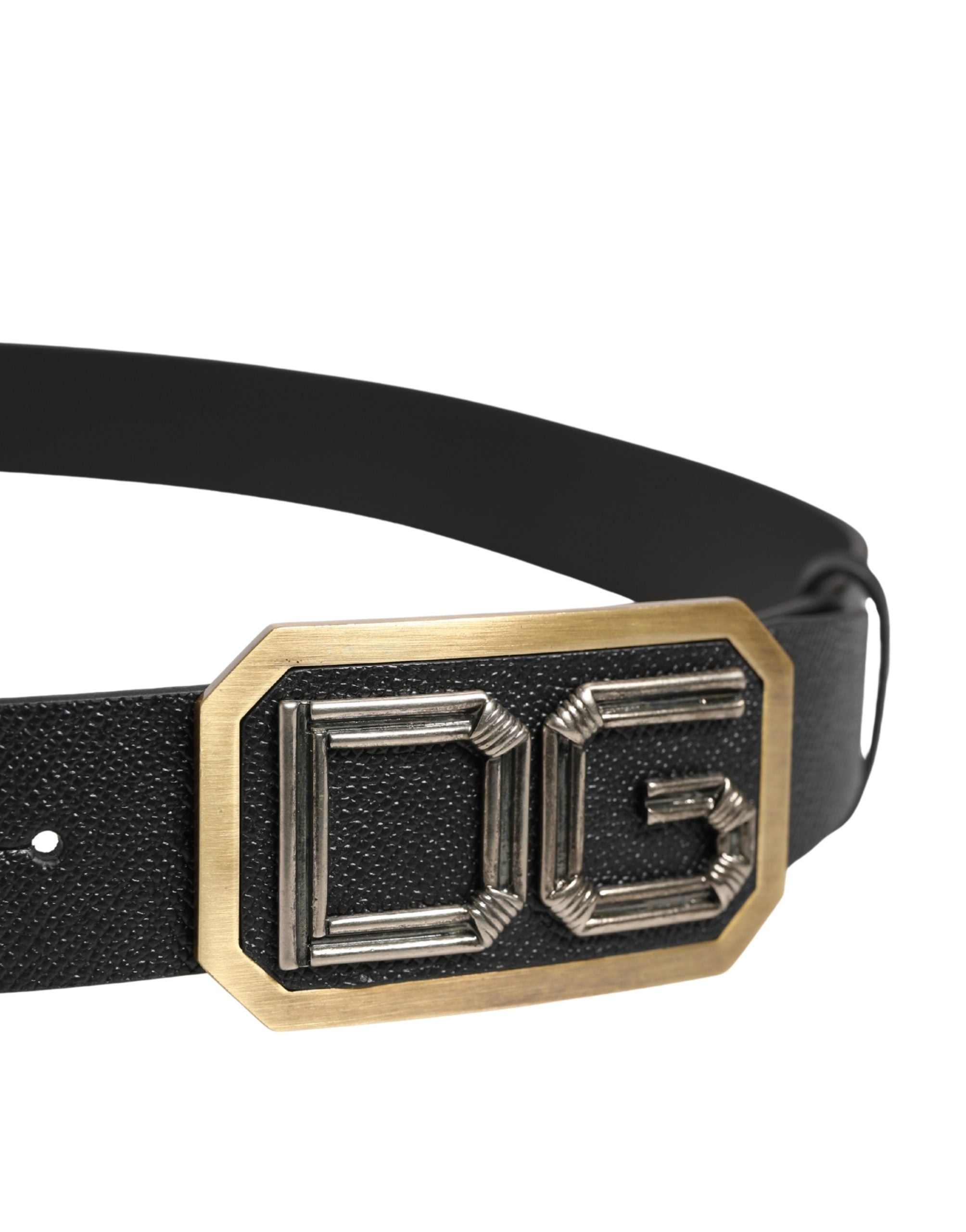 Dolce & Gabbana Men Black Leather DG Logo Metal Buckle Belt - view 4