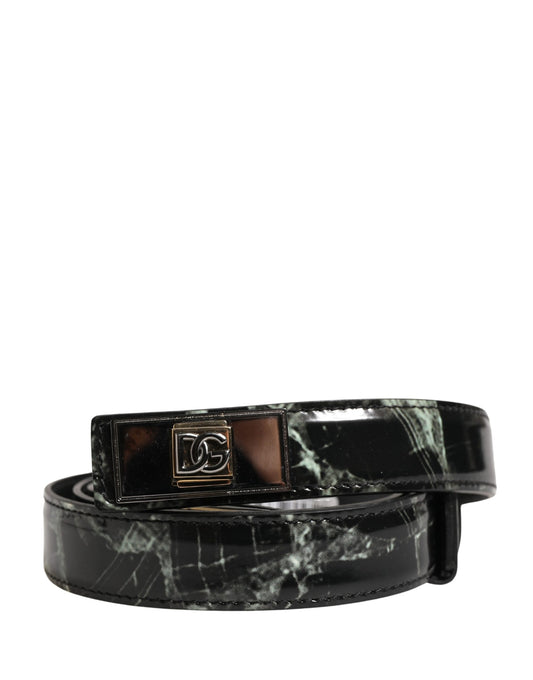 Dolce & Gabbana Men Black Marble Leather DG Logo Buckle Belt - YSONA