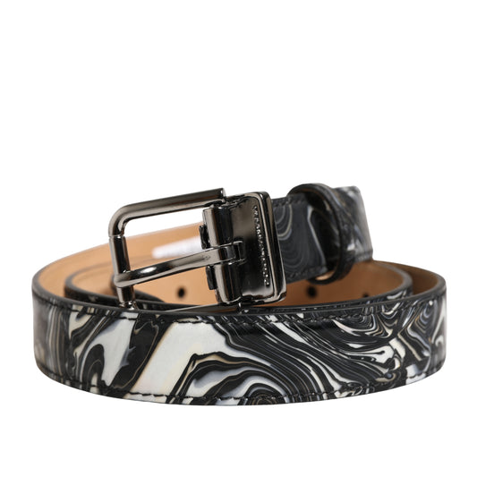 Dolce & Gabbana Men Black Marble Leather Metal Buckle Belt - YSONA