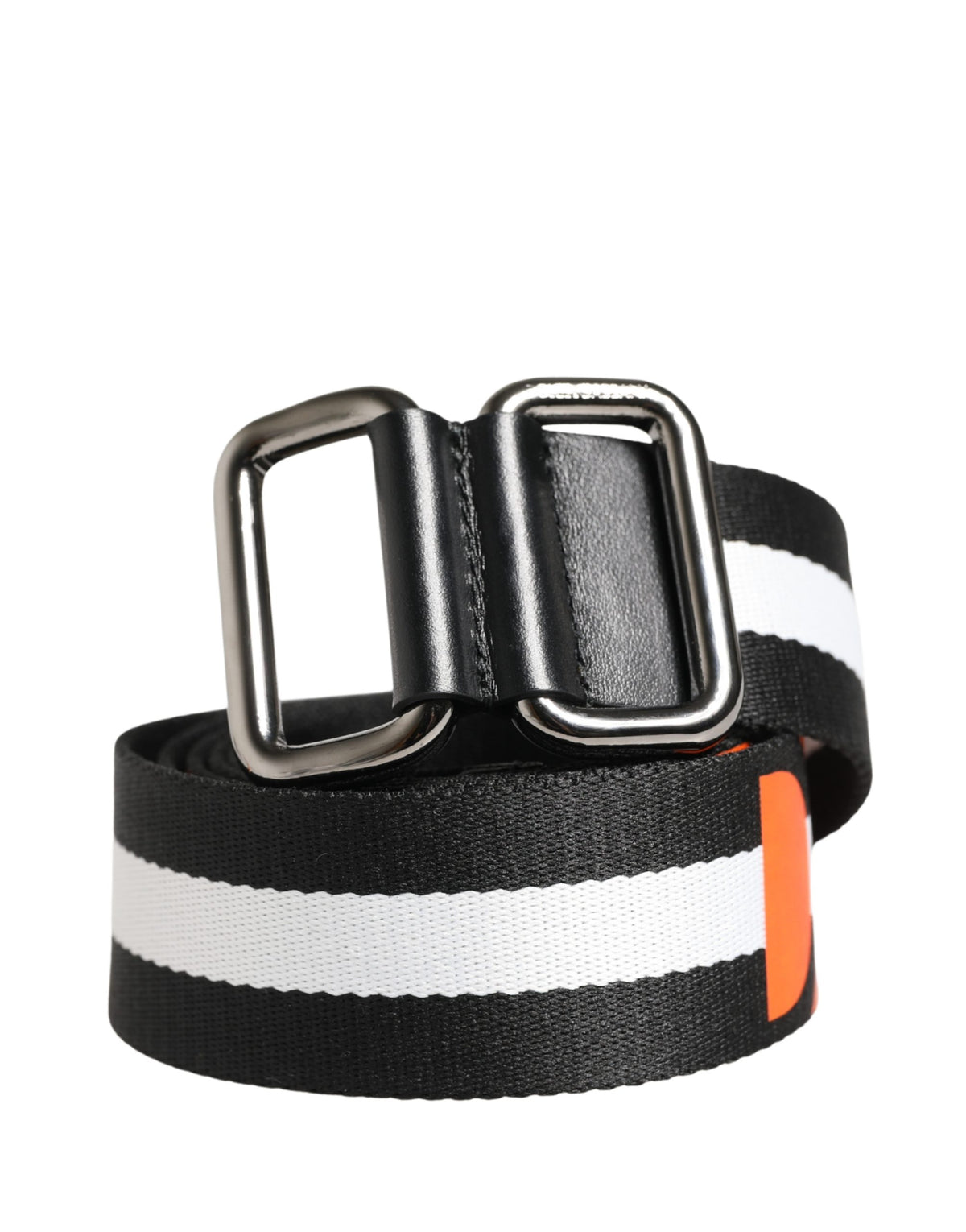 Dolce & Gabbana Men Black White Nylon Logo Metal Buckle Belt - YSONA