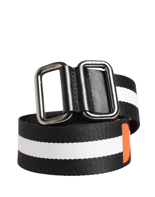 Dolce & Gabbana Men Black White Nylon Logo Metal Buckle Belt - YSONA