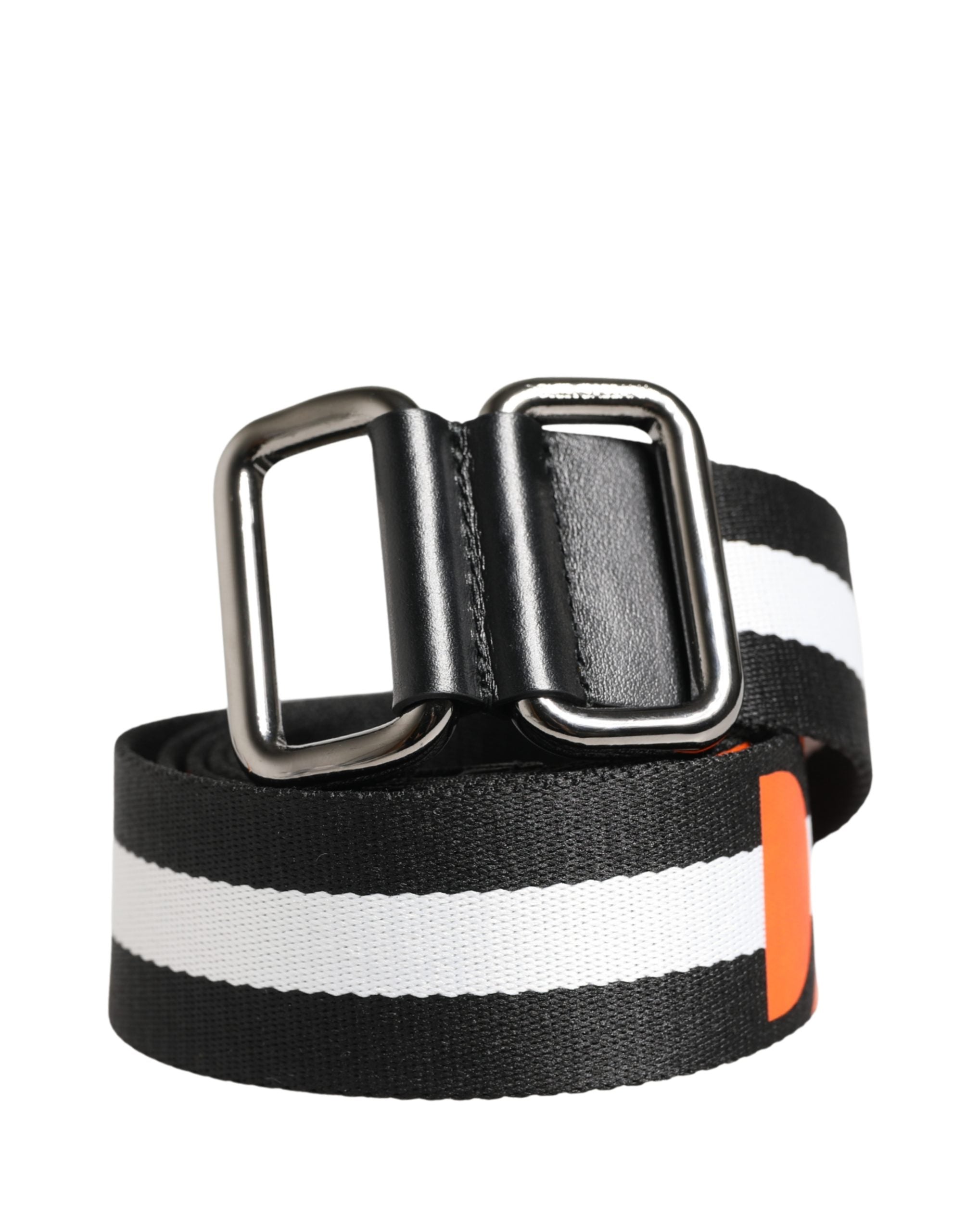 Dolce & Gabbana Men Black White Nylon Logo Metal Buckle Belt - view 2